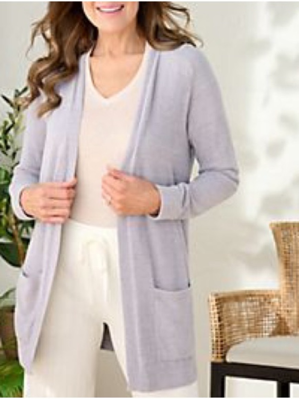 Barefoot Dreams CozyChic Ultra Lite Open Cardigan w Pockets Lilac Grey | Size 1X